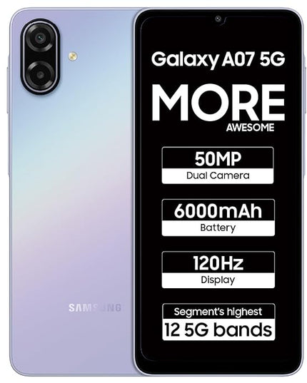 Samsung Galaxy A07 5G Smartphone (Light Violet, 6GB RAM, 128GB Storage) | 120Hz Refresh Rate | Massive 6000mAh Battery | 50MP True Dual Camera | 6 Gen OS Upgrades | Knox Vault