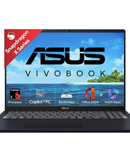 ASUS Vivobook 16, Snapdragon X, 16GB RAM, 512GB SSD, FHD+ 16", Windows 11, Office Home 2024, Quiet Blue, 1.88kg, X1607QA-MB049WS, Qualcomm Adreno iGPU, 45TOPS, M365 Basic (1Year)* Laptop