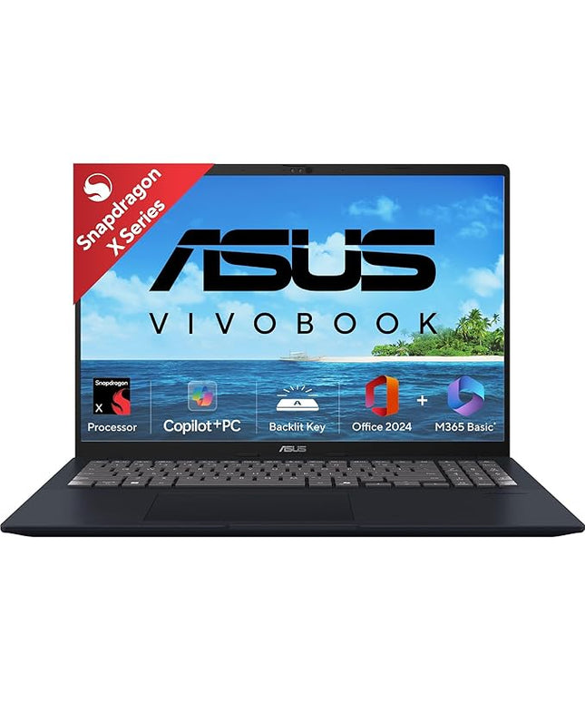 ASUS Vivobook 16, Snapdragon X, 16GB RAM, 512GB SSD, FHD+ 16", Windows 11, Office Home 2024, Quiet Blue, 1.88kg, X1607QA-MB049WS, Qualcomm Adreno iGPU, 45TOPS, M365 Basic (1Year)* Laptop