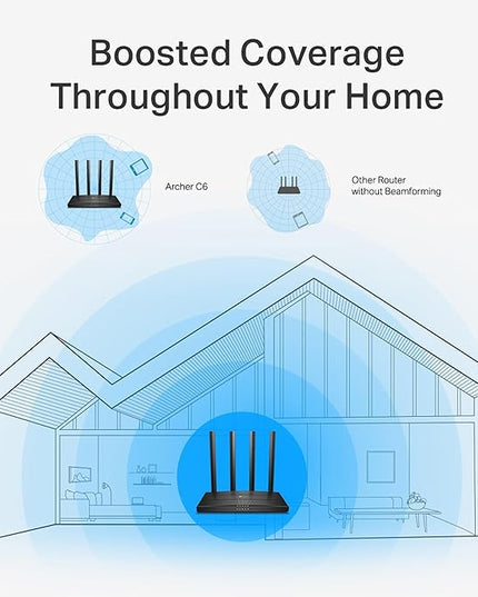 TP-Link Archer AC1200 Archer C6 Wi-Fi Speed Up to 867 Mbps/5 GHz + 400Mbps/2.4 GHz, 5 Gigabit Ports, 4 External Antennas, MU-MIMO, Dual Band, WiFi Coverage with Access Point Mode, Black