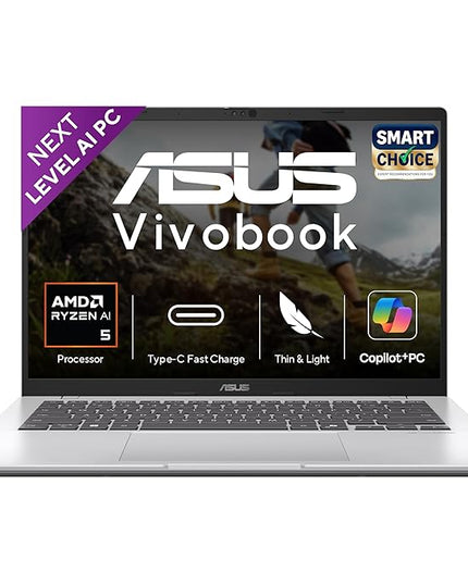 ASUS Vivobook 14,Smartchoice,AMD Ryzen AI 5 330,16GB RAM,512GB SSD, FHD+ 14", Win11,Office24,M365 Basic (1Yr)*, Cool Silver,1.46Kg,M1407KA-LY131WS, AMD Radeon iGPU, 50 Tops,Next-Gen AI Laptop,Copilot+