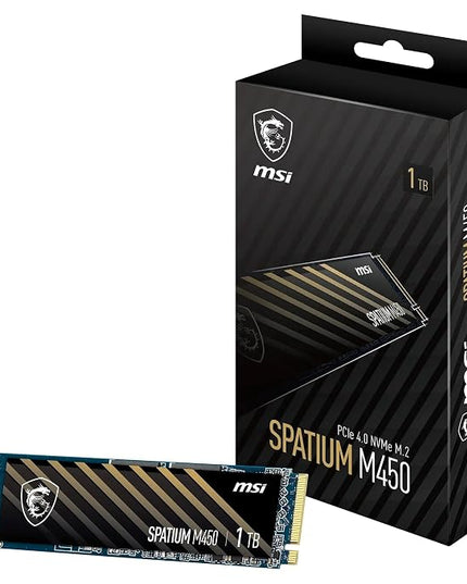 MSI SSD SPATIUM M450 PCIe 4.0 NVMe M.2 1TB V1 – PCIe 4.0 NVMe M.2 Internal Solid-State Drive, up to 3600MB/s Read & 3000MB/s Write, Built‑in Data Security