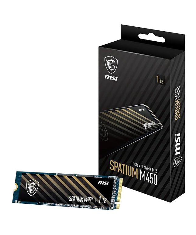 MSI SSD SPATIUM M450 PCIe 4.0 NVMe M.2 1TB V1 – PCIe 4.0 NVMe M.2 Internal Solid-State Drive, up to 3600MB/s Read & 3000MB/s Write, Built‑in Data Security