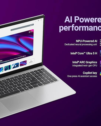 Dell 15 AI Powered Laptop, Intel Core Ultra 5 225H, 8GB DDR5 RAM, 512GB SSD, 15.6" FHD Anti-Glare Display, Intel Arc Graphics, Backlit Keyboard, Dedicated Copilot Key, Silver, Win11 Home + MSO H&S'24