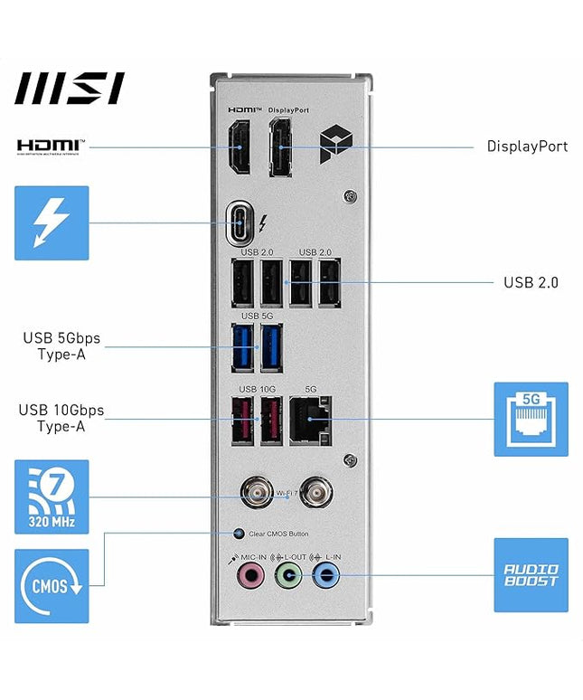 MSI PRO B860-P WiFi Motherboard, ATX - Supports Intel Core Ultra Processors (Series 2), LGA 1851 - DDR5 Memory Boost 8800+ MT/s OC, 1 x PCIe 5.0 x16, 1 x M.2 Gen5, 5G LAN, Wi-Fi 7