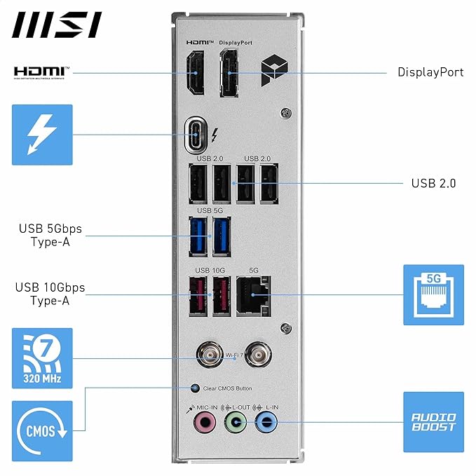 MSI PRO B860-P WiFi Motherboard, ATX - Supports Intel Core Ultra Processors (Series 2), LGA 1851 - DDR5 Memory Boost 8800+ MT/s OC, 1 x PCIe 5.0 x16, 1 x M.2 Gen5, 5G LAN, Wi-Fi 7