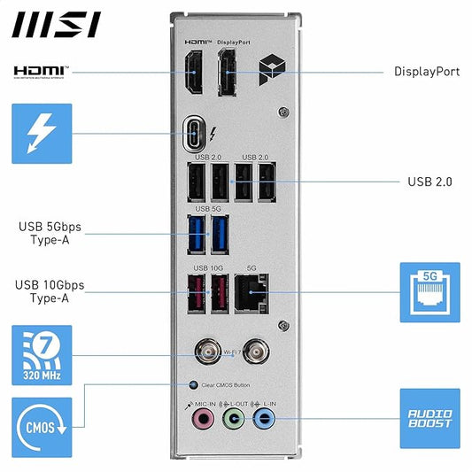 MSI PRO B860-P WiFi Motherboard, ATX - Supports Intel Core Ultra Processors (Series 2), LGA 1851 - DDR5 Memory Boost 8800+ MT/s OC, 1 x PCIe 5.0 x16, 1 x M.2 Gen5, 5G LAN, Wi-Fi 7