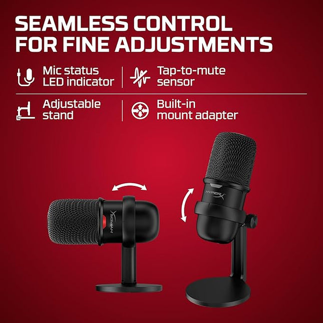 HyperX Solocast-USB Condenser Gaming Unidirectional Microphone,for Pc,Ps4,and Mac,Tap-to-Mute Sensor,Cardioid Polar Pattern, Black (4P5P8AA)