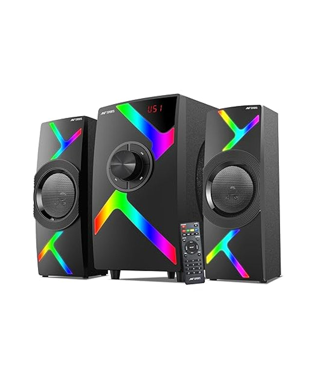 Ant Esports GS80,80W 2.1 Channel Bluetooth Multimedia RGB Speaker with Subwoofer Satellite Speaker, Digital LED Display, Remote, Digital FM, USB & SD Card, Strong Bass, Perfect for Music – Gun Black