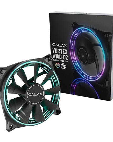 Galax Vortex Wind 02 120mm aRGB Cooling PC Fan with Addressable RGB LED Silent Case Cooling Fan 120mm for Computer, Built-in Anti-Vibration Pads, Ultra Quiet, Front Spectrum RGB LED Effect - (VW-02)
