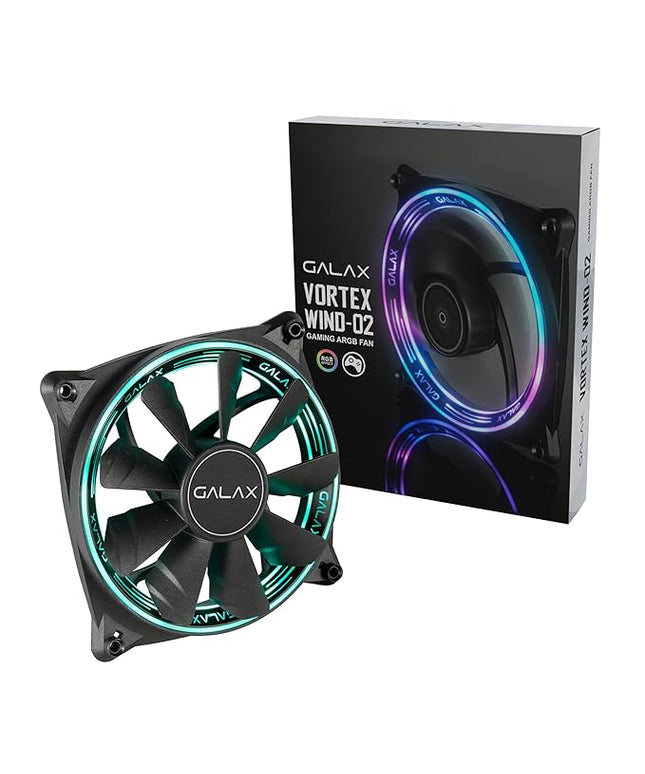 Galax Vortex Wind 02 120mm aRGB Cooling PC Fan with Addressable RGB LED Silent Case Cooling Fan 120mm for Computer, Built-in Anti-Vibration Pads, Ultra Quiet, Front Spectrum RGB LED Effect - (VW-02)