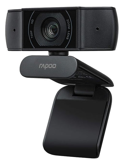RAPOO C200 720P HD Webcam with Microphone, USB Computer Camera, Dual Noise Reduction Mics, 100° Wide-Angle Lens, Plug & Play, Ideal for Zoom, Skype, Teams, Video Calls, and Conferencing.
