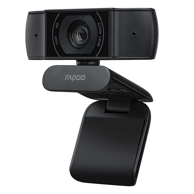 RAPOO C200 720P HD Webcam with Microphone, USB Computer Camera, Dual Noise Reduction Mics, 100° Wide-Angle Lens, Plug & Play, Ideal for Zoom, Skype, Teams, Video Calls, and Conferencing.