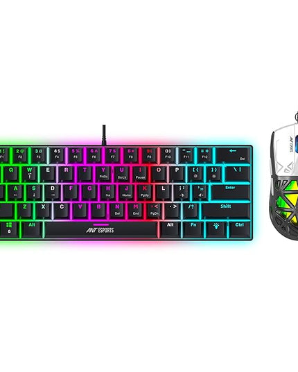 Ant Esports Thunder10, 60% Wired Mechanical Gaming Keyboard Mouse Combo, Anti-Ghosting Red Switch RGB Backlit Keyboard,5 Programable Buttons 3200DPI RGB Weight Honeycomb Mouse PC MAC_Carbon Black