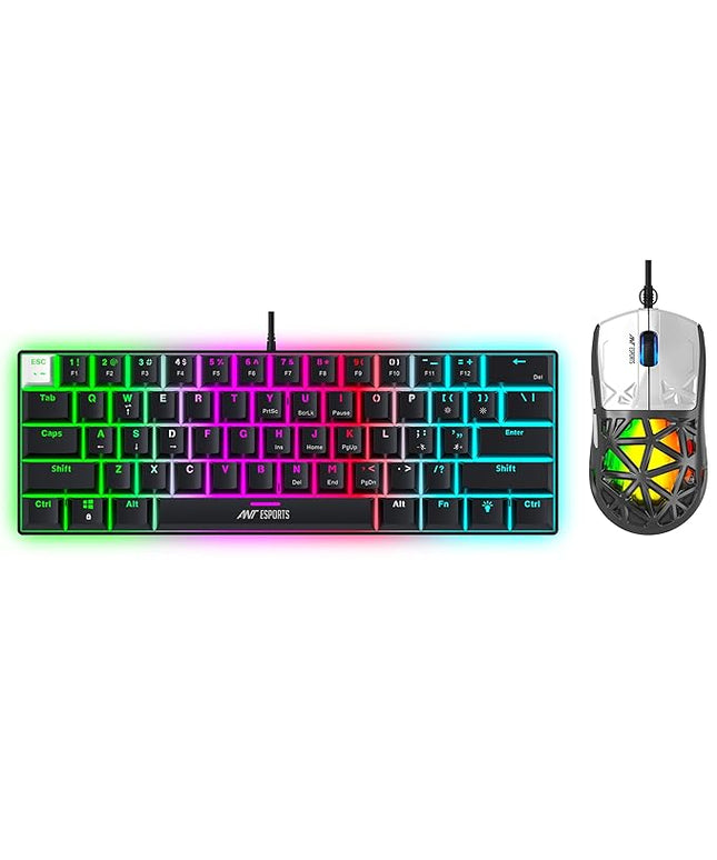 Ant Esports Thunder10, 60% Wired Mechanical Gaming Keyboard Mouse Combo, Anti-Ghosting Red Switch RGB Backlit Keyboard,5 Programable Buttons 3200DPI RGB Weight Honeycomb Mouse PC MAC_Carbon Black