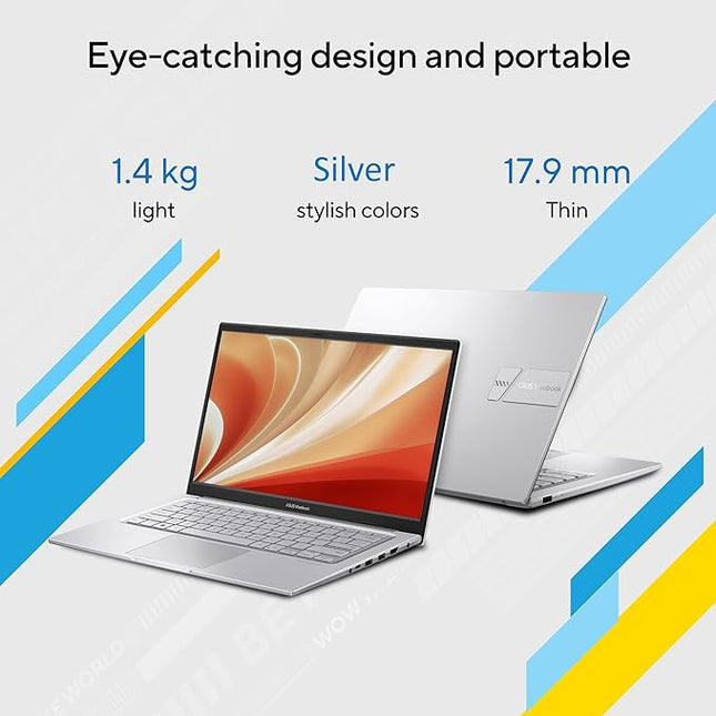 ASUS Vivobook 14, Intel Core i5-1335U,Thin & Light Laptop(Intel UHD iGPU/8GB RAM/512GB SSD/FHD/14/Backlit Keyboard/Windows 11/M365 Basic (1Year)*/Office Home 2024/Cool Silver/1.4 Kg) X1404VA-NK763WS