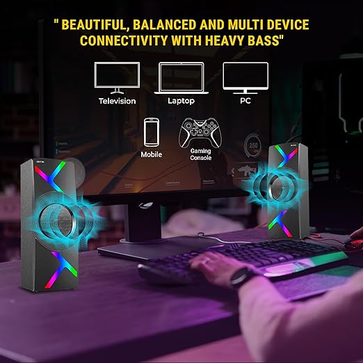 Ant Esports GS80,80W 2.1 Channel Bluetooth Multimedia RGB Speaker with Subwoofer Satellite Speaker, Digital LED Display, Remote, Digital FM, USB & SD Card, Strong Bass, Perfect for Music – Gun Black