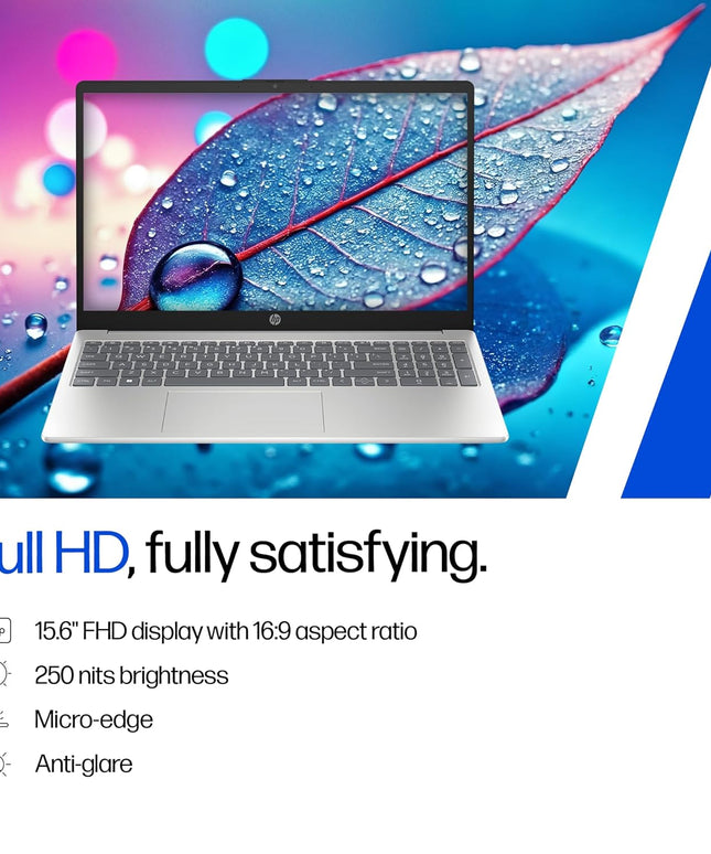 HP 15, 13th Gen Intel Core i3-1315U (8GB DDR4, 512GB SSD), FHD, Micro -Edge, Anti-Glare, 15.6''/39.6cm, Win11, M365* Office24, Silver, 1.59kg, fd0624tu, FHD Camera, UHD Graphics Laptop