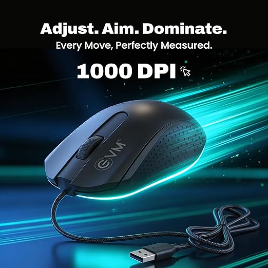 EVM Wired Office Mouse USB | 1000 DPI Optical Mouse | Ergonomic Anti-Slip Computer Mouse for Laptop PC | Smooth Tracking | Plug & Play | 1 Year Warranty (M081)