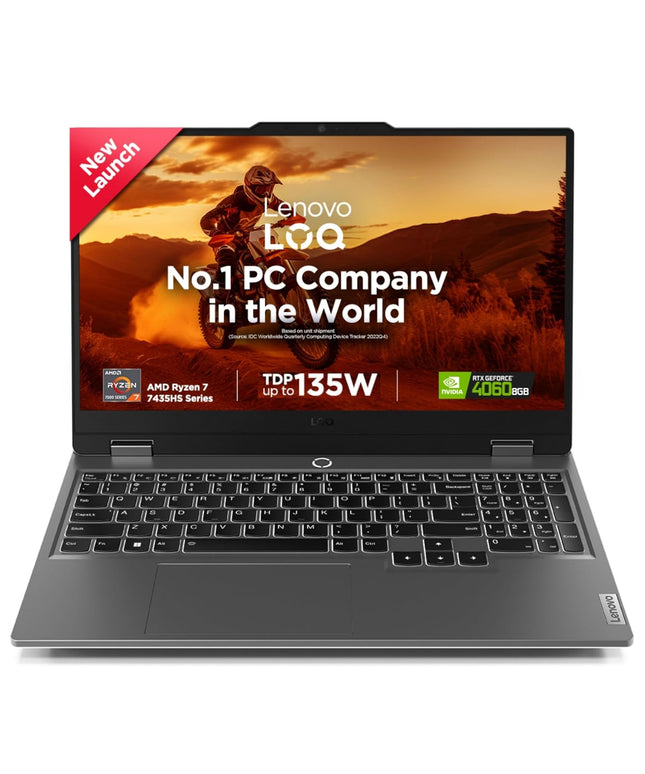 Lenovo LOQ 2024, AMD Ryzen 7 7435HS, NVIDIA RTX 4060-8GB, 24GB RAM, 512GB SSD, 15.6"/39.6cm, Windows 11, MS Office Home 2024, Grey, 2.4Kg, 83JC00EHIN, 100% sRGB, 3 Mon. Game Pass Gaming Laptop