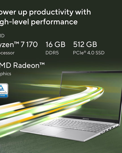 ASUS Vivobook 15 (2026),AMD Ryzen 7 170,Fingerprint Sensor,16GB RAM,512GB SSD,FHD, 15.6",(39.6 cm),Windows 11,M365 Basic(1 Year)* Office 2024, Cool Silver,1.70 kg, M1502NAQ-BQ121WS,Thin & Light Laptop