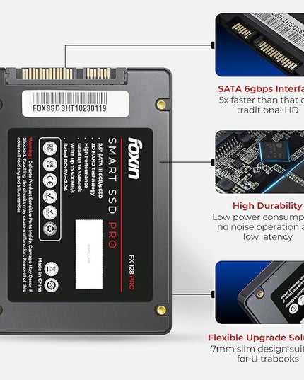Foxin 128 GB PRO SSD | Hard Disk with 3D NAND Technology & 2.5 Inch SATA III 6GB/S | Read Speed 550mbps, Write Speed 500 mbps | 5 Years Warranty
