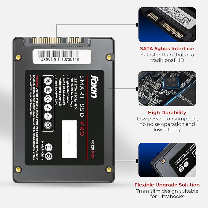Foxin 128 GB PRO SSD | Hard Disk with 3D NAND Technology & 2.5 Inch SATA III 6GB/S | Read Speed 550mbps, Write Speed 500 mbps | 5 Years Warranty