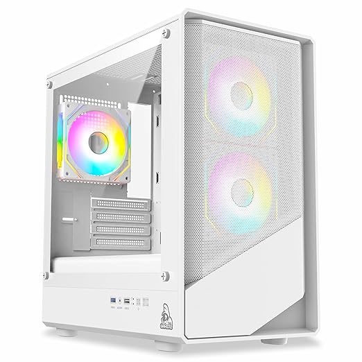 TAG Gamerz Starlight Mid-Tower Computer PC Case/Gaming Cabinet, Front Mesh Panel, 3x Pre-Installed Infinity Mirror ARGB Fans | Supports M-ATX, ITX | 240mm Radiator Support | 4mm Tempered Glass (White)