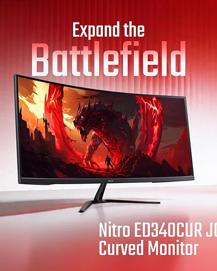 Acer Nitro ED340CUR J0 34 Inch UWQHD Curved Gaming Monitor | 3440x1440 VA Panel | 120Hz (DP) | 1ms VRB | AMD FreeSync Premium | HDR10 | 1500R | 2x HDMI 2.1 + DP 1.4 | Easy Tilt | Speakers | VisionCare