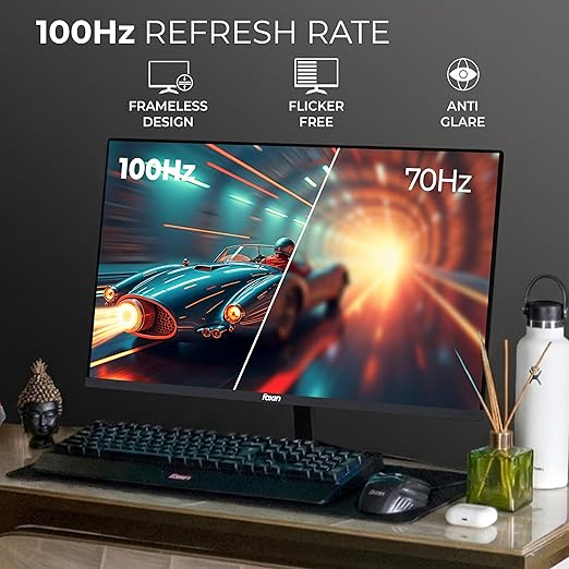 Foxin 24 Inch FHD Flat LED Monitor 1920x1080 Pixel Elite Series | Flat Panel, HDMI & VGA Port, 100Hz Refresh Rate, Frameless, Slim Bezel, Wall Mountable, 16.7 M Colors | 3 Years Warranty | White