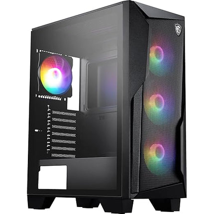 MSI MAG Forge 130A Airflow - Mid-Tower PC Case - High Airflow, ATX Capacity, 240 mm Radiator, Four Pre-Installed Auto-RGB Fans, Tempered Glass Side Panel - Black