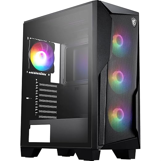 MSI MAG Forge 130A Airflow - Mid-Tower PC Case - High Airflow, ATX Capacity, 240 mm Radiator, Four Pre-Installed Auto-RGB Fans, Tempered Glass Side Panel - Black