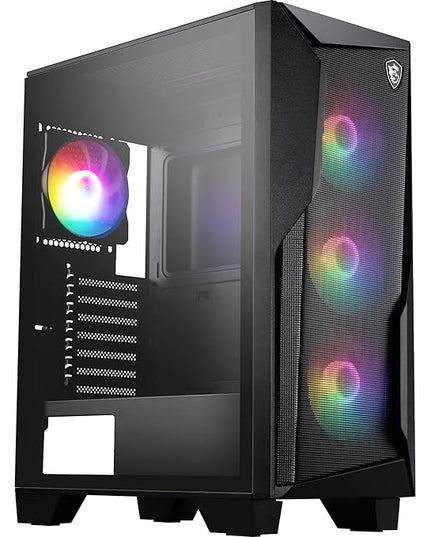 MAG Forge 130A Airflow - Mid-Tower PC Case - High Airflow, ATX Capacity, 240 mm Radiator, Four Pre-Installed Auto-RGB Fans, Tempered Glass Side Panel - Black