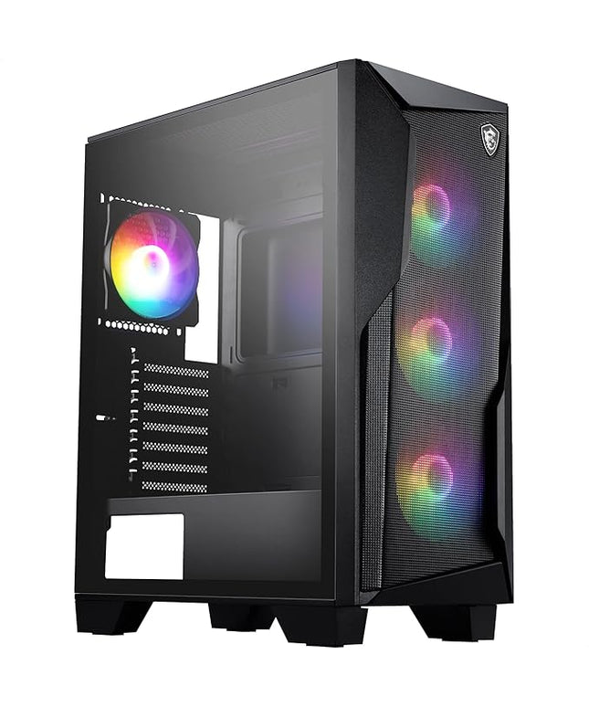 MAG Forge 130A Airflow - Mid-Tower PC Case - High Airflow, ATX Capacity, 240 mm Radiator, Four Pre-Installed Auto-RGB Fans, Tempered Glass Side Panel - Black