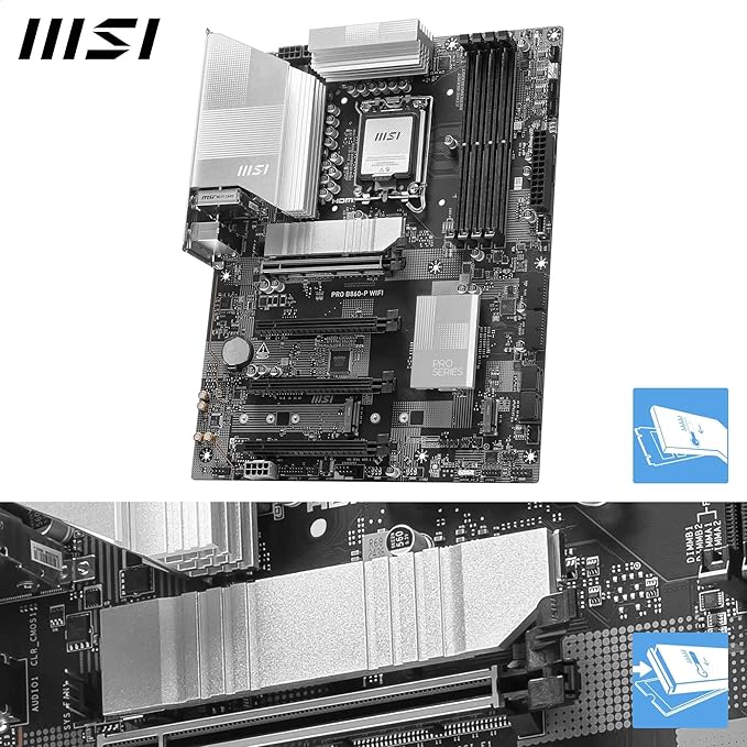 MSI PRO B860-P WiFi Motherboard, ATX - Supports Intel Core Ultra Processors (Series 2), LGA 1851 - DDR5 Memory Boost 8800+ MT/s OC, 1 x PCIe 5.0 x16, 1 x M.2 Gen5, 5G LAN, Wi-Fi 7