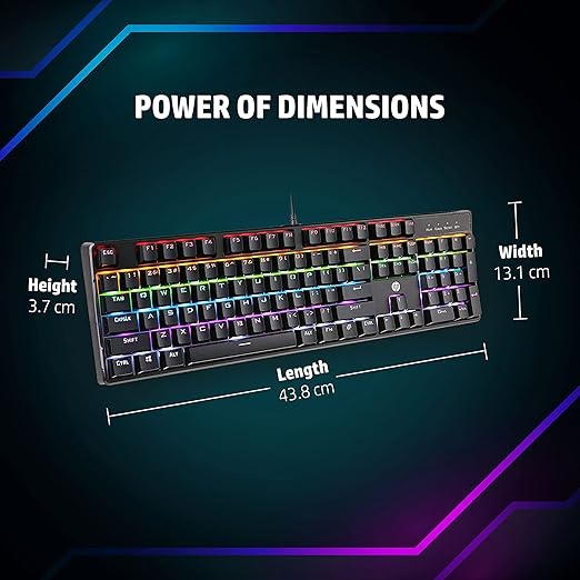 HP GK320 Wired Full Size RGB Backlight Mechanical Gaming Keyboard, 4 LED Indicators, Mechanical Switches, Double Injection Key Caps, and Windows Lock Key, 3 Years Warranty