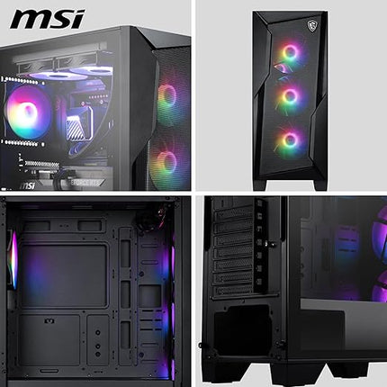 MSI MAG Forge 130A Airflow - Mid-Tower PC Case - High Airflow, ATX Capacity, 240 mm Radiator, Four Pre-Installed Auto-RGB Fans, Tempered Glass Side Panel - Black