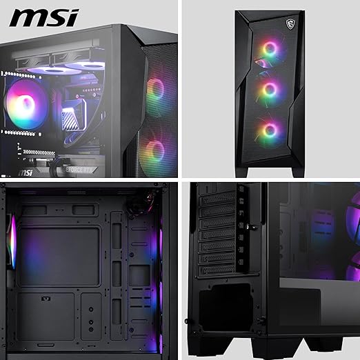 MSI MAG Forge 130A Airflow - Mid-Tower PC Case - High Airflow, ATX Capacity, 240 mm Radiator, Four Pre-Installed Auto-RGB Fans, Tempered Glass Side Panel - Black
