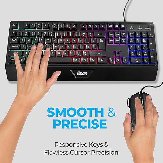 FOXIN Endeavour Gaming Keyboard Mouse Combo Wired | Rainbow Backlight | Breathing LED Mouse with 3600 DPI | Membrane Keyboard