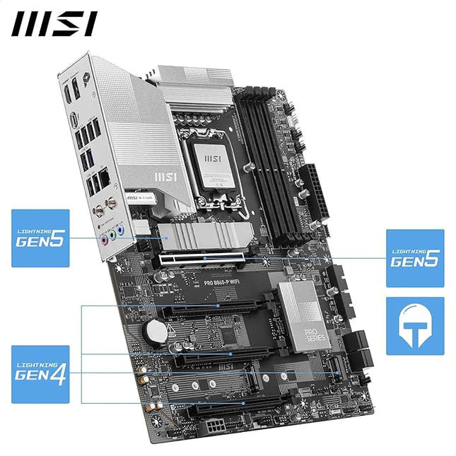 MSI PRO B860-P WiFi Motherboard, ATX - Supports Intel Core Ultra Processors (Series 2), LGA 1851 - DDR5 Memory Boost 8800+ MT/s OC, 1 x PCIe 5.0 x16, 1 x M.2 Gen5, 5G LAN, Wi-Fi 7