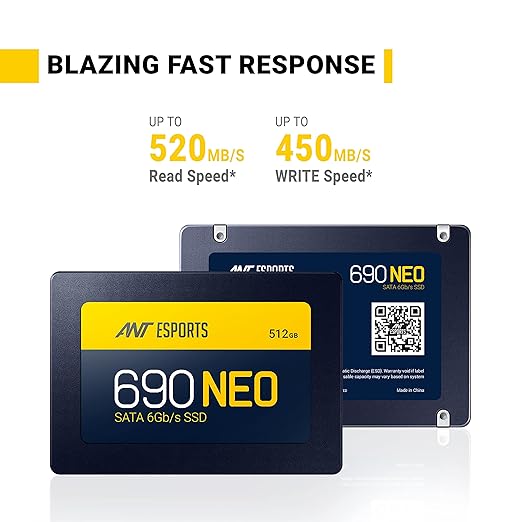 Ant Esports 690 Neo Sata 2.5" 512GB Internal Solid State Drive/SSD with SATA III Interface, 6Gb/s, Fast Performance, Read/Write - 520/450 MB/s, Quad Channel Controller compatible with PC and LAPTOP