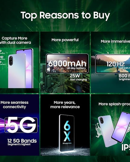 Samsung Galaxy A07 5G Smartphone (Light Violet, 6GB RAM, 128GB Storage) | 120Hz Refresh Rate | Massive 6000mAh Battery | 50MP True Dual Camera | 6 Gen OS Upgrades | Knox Vault