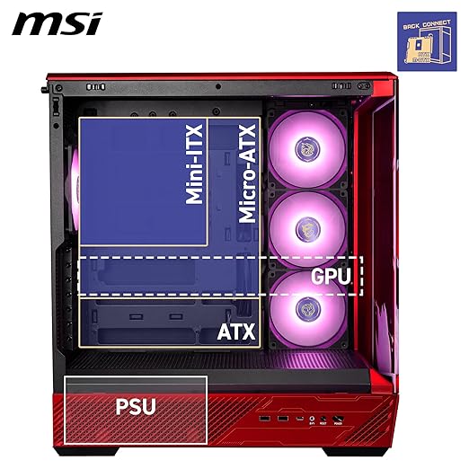 CABINET MSI PANO 130R MLG Edition - Mid-Tower Gaming PC Case - Supports GPU up to 400 mm in Length, Removable Dust Filters, USB 20Gbps (Type-C), Back-Connect ATX & Micro-ATX Motherboard Support