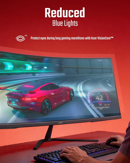 Acer Nitro ED340CUR J0 34 Inch UWQHD Curved Gaming Monitor | 3440x1440 VA Panel | 120Hz (DP) | 1ms VRB | AMD FreeSync Premium | HDR10 | 1500R | 2x HDMI 2.1 + DP 1.4 | Easy Tilt | Speakers | VisionCare