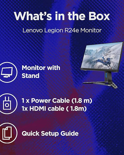 Lenovo Legion R24e | 24" (60.9cm) FHD 180Hz Gaming Monitor | 0.5ms, AMD FreeSync, 99% sRGB, 1xHDMI 2.1 TMDS, 1xDP 1.4| Tilt, Swivel, Pivot, Height Adjust | Black | 67CCGAC4IN