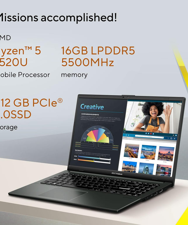 ASUS Vivobook Go 15 (2025), AMD Ryzen 5 7520U Thin & Light Laptop(16GB RAM/512GB SSD/FHD/15.6"/60Hz/Windows 11/M365 Basic (1Year)*/Office Home 2024/Backlit KB/Mixed Black/1.63Kg) E1504FA-BQ2414WS