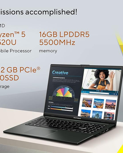 ASUS Vivobook Go 15 (2025), AMD Ryzen 5 7520U Thin & Light Laptop(AMD Radeon iGPU/16GB RAM/512GB SSD/FHD/15.6"/60Hz/Windows 11/M365 Basic (1Year)*/Office Home 2024/Mixed Black/1.63Kg)E1504FA-NJ1505WS