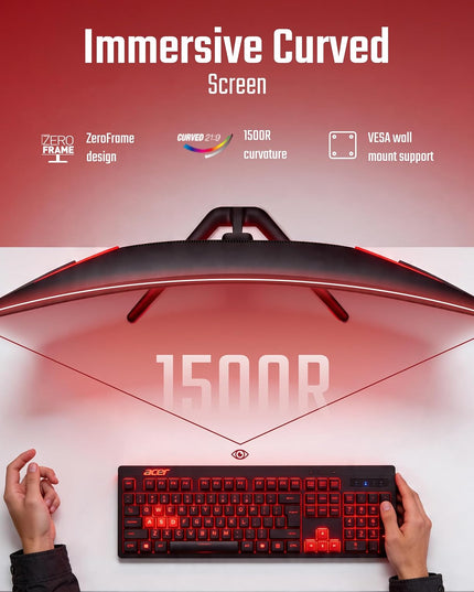 Acer Nitro ED340CUR J0 34 Inch UWQHD Curved Gaming Monitor | 3440x1440 VA Panel | 120Hz (DP) | 1ms VRB | AMD FreeSync Premium | HDR10 | 1500R | 2x HDMI 2.1 + DP 1.4 | Easy Tilt | Speakers | VisionCare