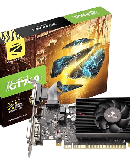 ZEBRONICS GT740-4GD3 Graphics Card,pci_e_x16 Powered by NVIDIA,4GB GDDR3,128-Bit,Pcie3.0,Upto 2560 X 1440 @60Hz,Multiple Outputs-HDMI | DVI | VGA,Physx Support,Heatsink with Fan,High Efficiency