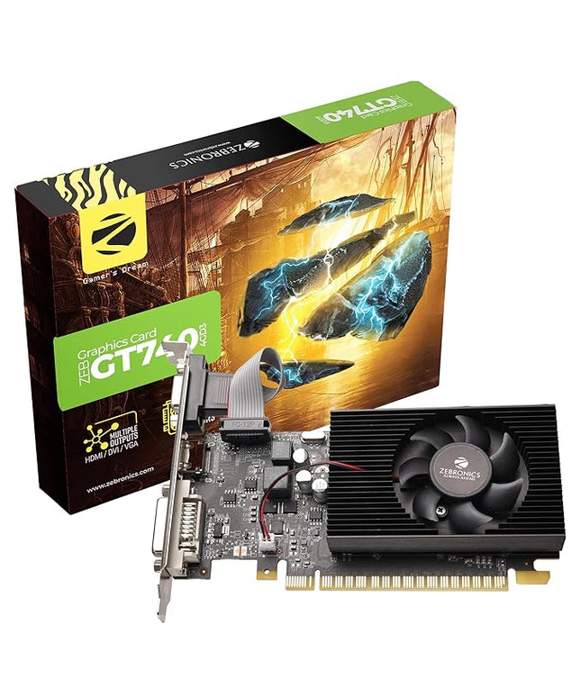 ZEBRONICS GT740-4GD3 Graphics Card,pci_e_x16 Powered by NVIDIA,4GB GDDR3,128-Bit,Pcie3.0,Upto 2560 X 1440 @60Hz,Multiple Outputs-HDMI | DVI | VGA,Physx Support,Heatsink with Fan,High Efficiency
